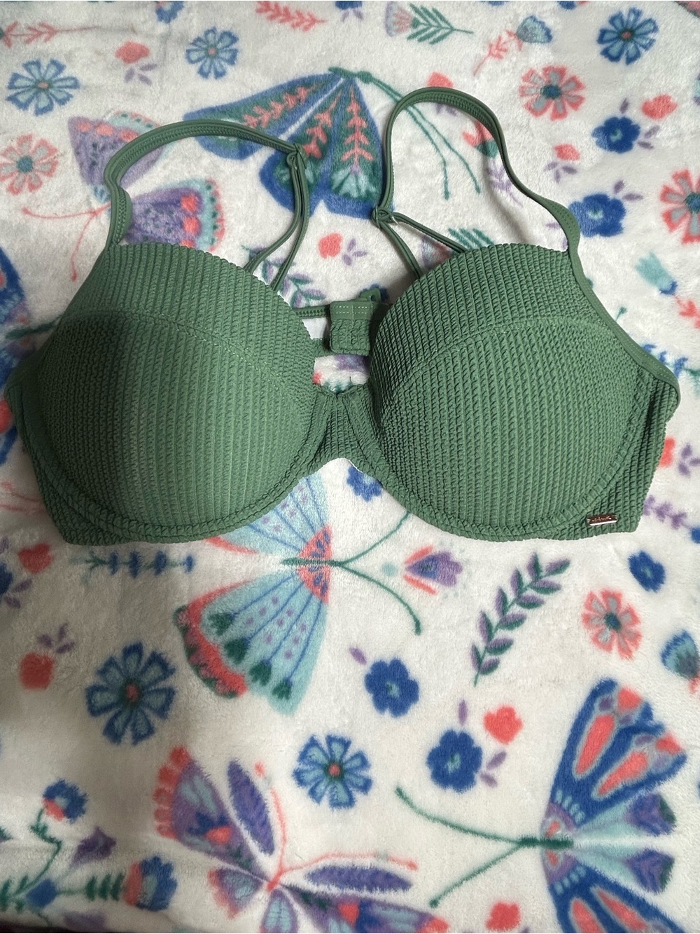 PINK Victoria's Secret Textured Olive Green Underwire Bra